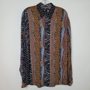 Vintage Bijan Shirt Disco Wearable Art Mens L Rayon Long Sleeve Button Up Casual